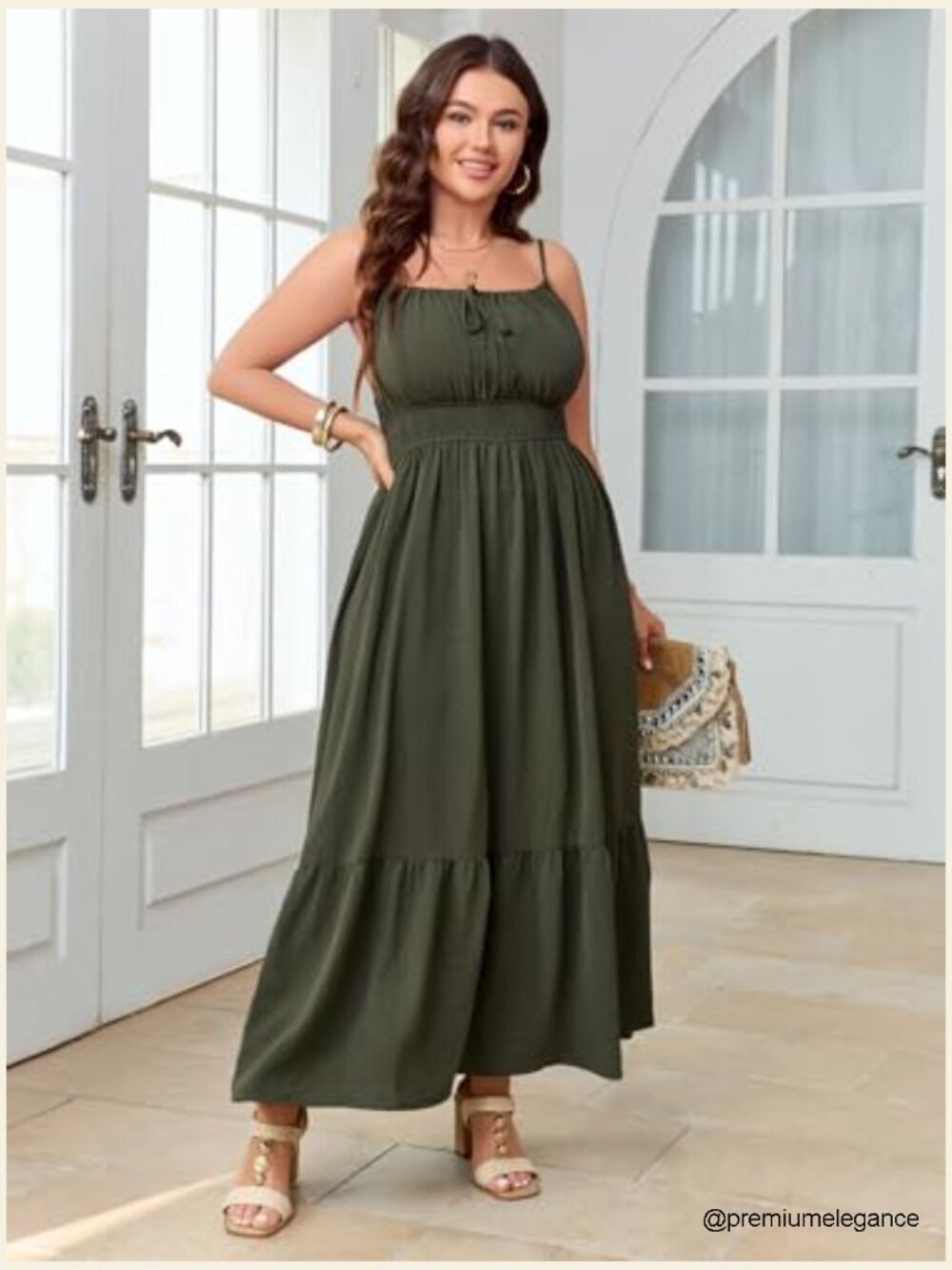 Plus Size Maxi Dress Sleeveless Spaghetti Strap Smocked Boho Beach Sundress - Picture 4 of 7